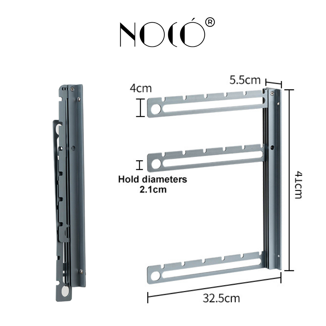 Hang-n-Hold™ Aluminum Folding Wall Mounted Clothes, Hanger, and Clips Organizer