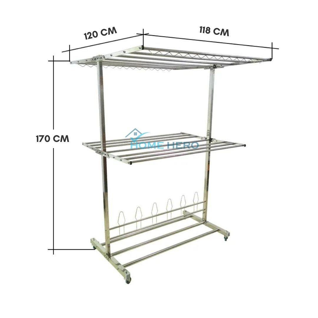 FlexiDry T-Type Stainless Steel Movable Drying Rack with Wheels