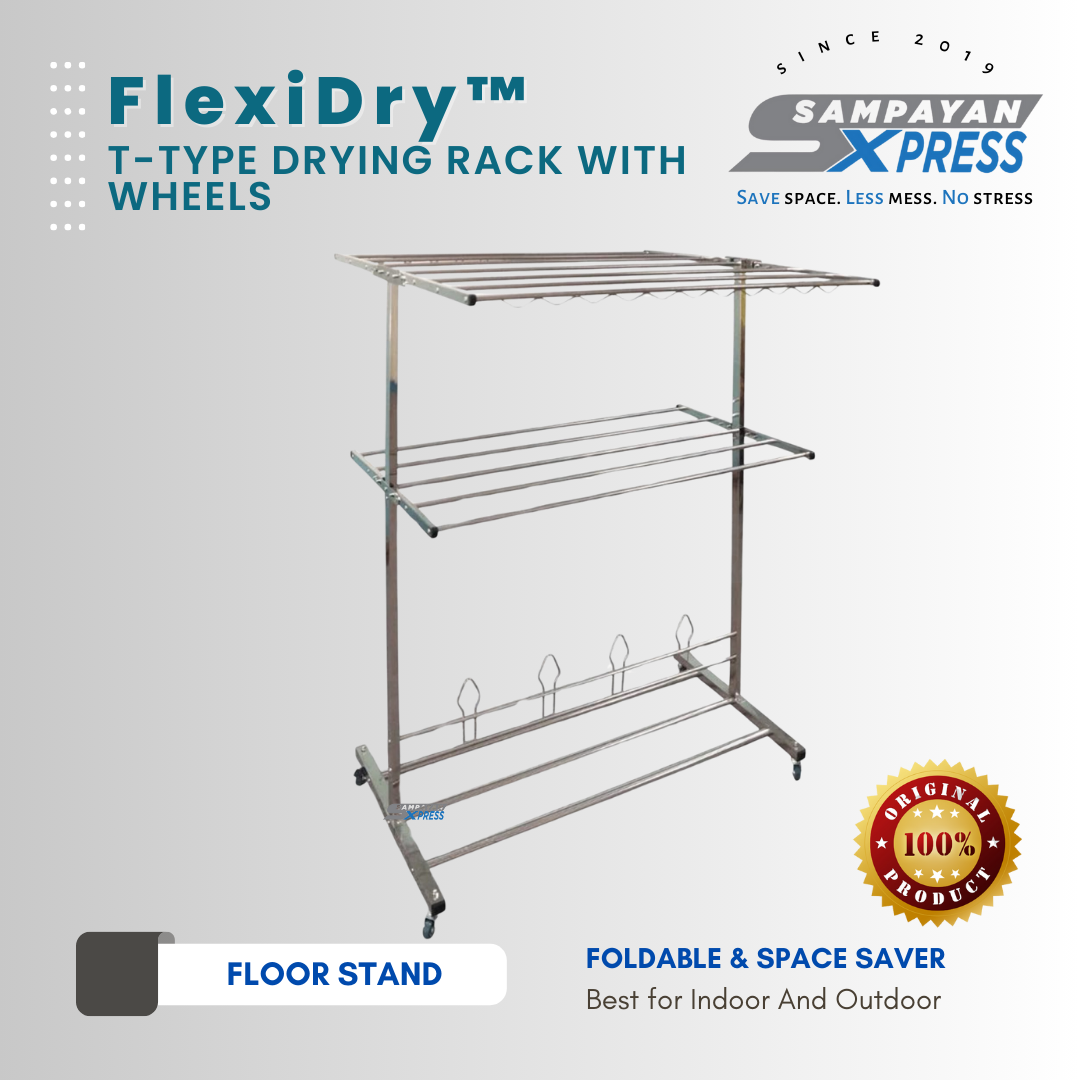 FlexiDry T-Type Stainless Steel Movable Drying Rack with Wheels
