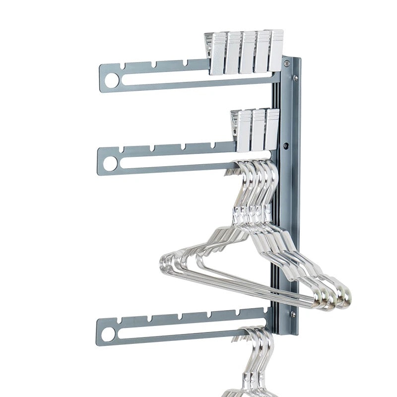 Hang-n-Hold™ Aluminum Folding Wall Mounted Clothes, Hanger, and Clips Organizer