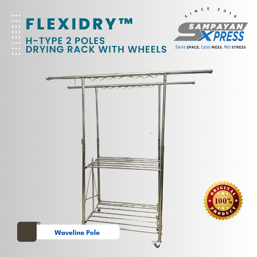 FlexiDry™ H-Type 2 Poles Stainless Steel Movable Drying Rack with Wheels
