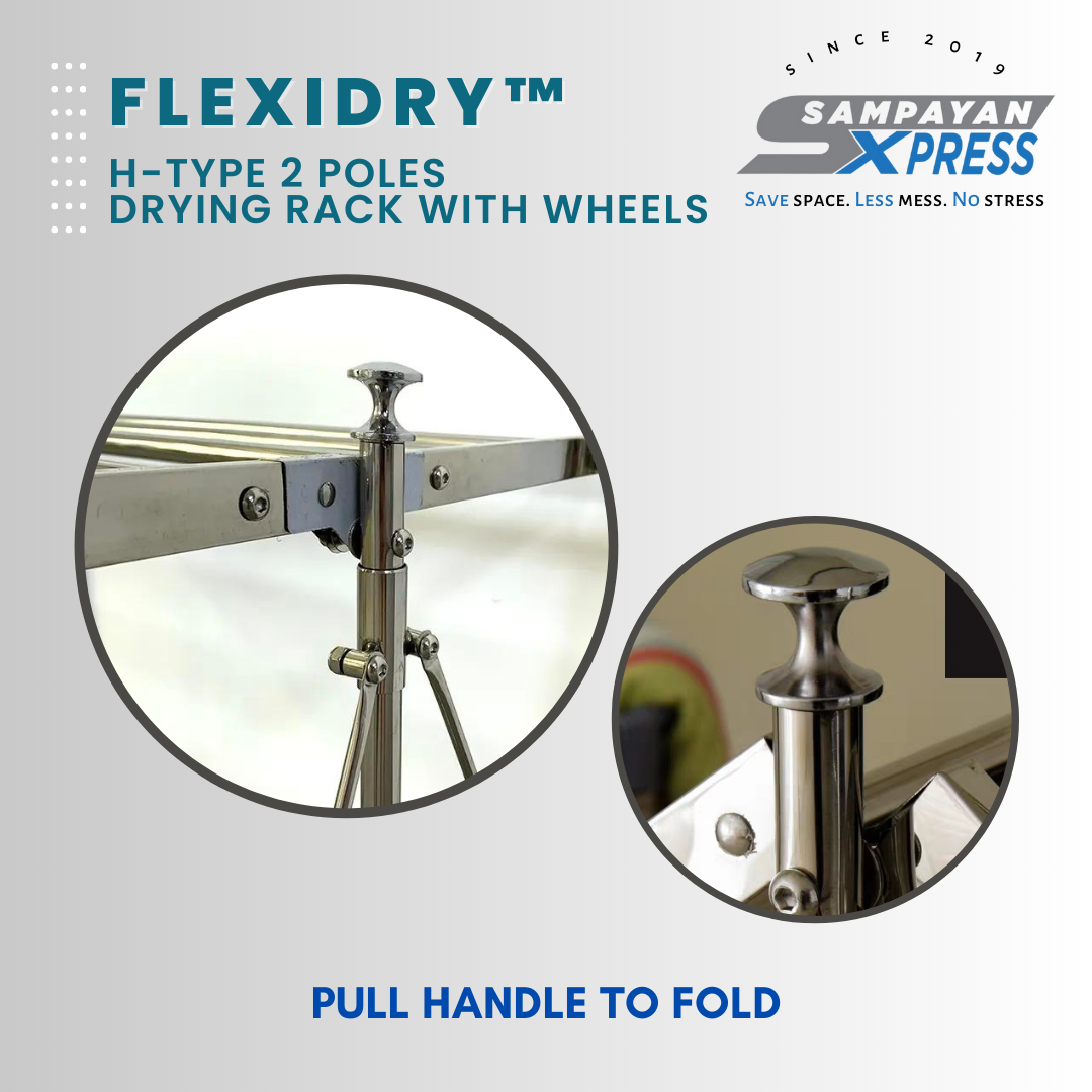 FlexiDry™ H-Type 2 Poles Stainless Steel Movable Drying Rack with Wheels