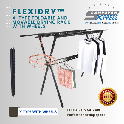 FlexiDry™ X-Type Foldable and Movable Drying Rack with Wheels
