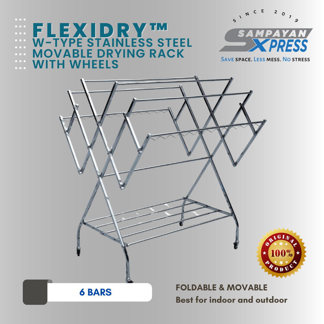 SAMPAYAN XPRESS FlexiDry W-Type Stainless Steel Movable Drying Rack with Wheels Heavy Duty Clothes Line sampayan stand