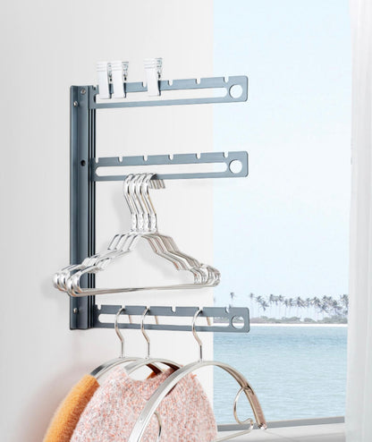 Hang-n-Hold™ Aluminum Folding Wall Mounted Clothes, Hanger, and Clips Organizer
