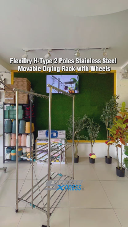 FlexiDry™ H-Type 2 Poles Stainless Steel Movable Drying Rack with Wheels