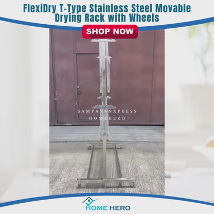 FlexiDry T-Type Stainless Steel Movable Drying Rack with Wheels