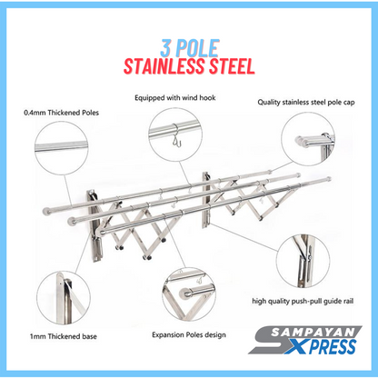 Sampayan Xpress® REGULAR Retractable Stainless Steel Wall Mounted Clothes Drying Rack (Sampayan)