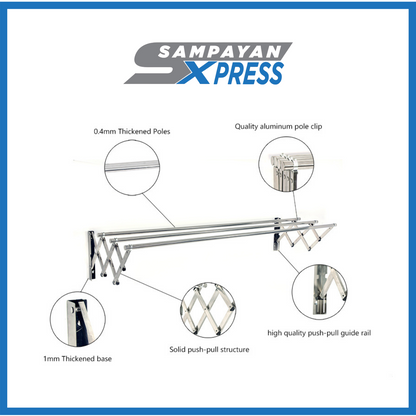 Sampayan Xpress® MINI (80 cm) Retractable Stainless Steel Wall Mounted Clothes Drying Rack Foldable Clothesline