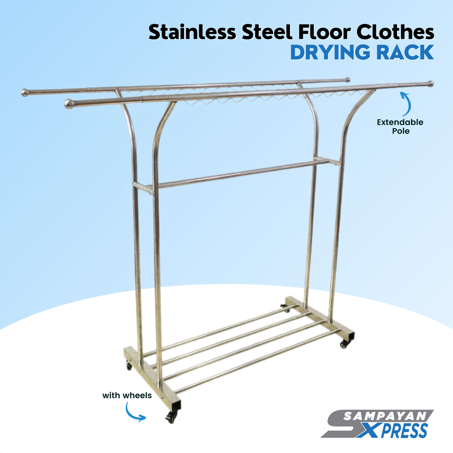 FlexiDry™ Y-Type Stainless Steel Movable Drying Rack with Wheels